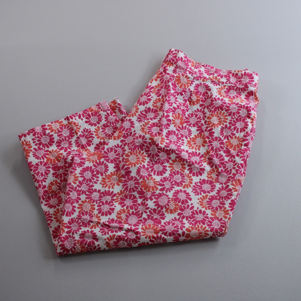 Duck Head Pink Orange Floral Daisy Print Capri Pants Plus Size 16W Cropped AOP